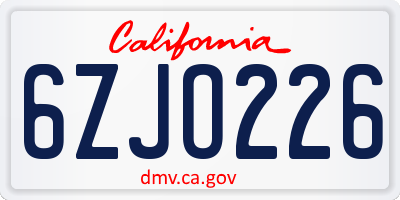 CA license plate 6ZJO226
