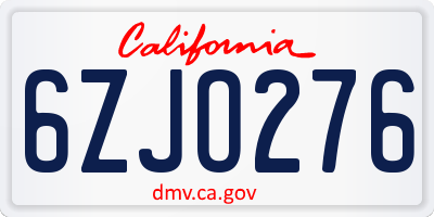 CA license plate 6ZJO276