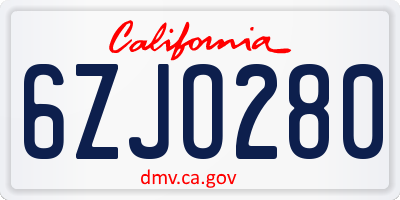 CA license plate 6ZJO280