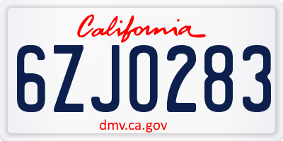 CA license plate 6ZJO283