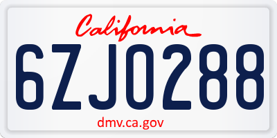 CA license plate 6ZJO288