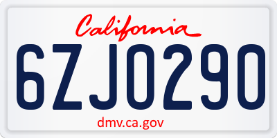 CA license plate 6ZJO290