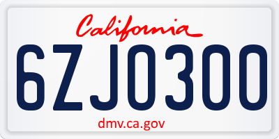CA license plate 6ZJO300