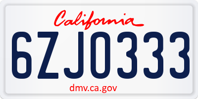 CA license plate 6ZJO333