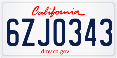 CA license plate 6ZJO343