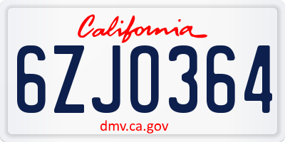 CA license plate 6ZJO364