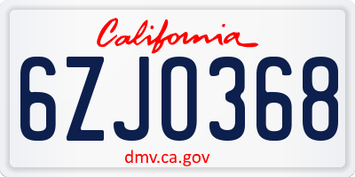 CA license plate 6ZJO368