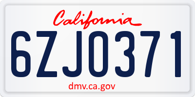 CA license plate 6ZJO371