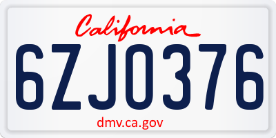 CA license plate 6ZJO376