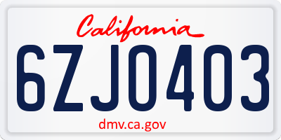 CA license plate 6ZJO403