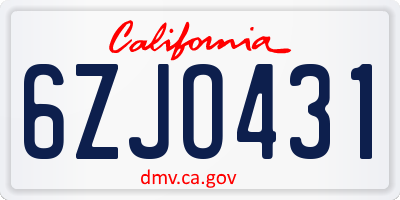 CA license plate 6ZJO431