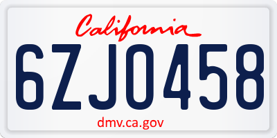 CA license plate 6ZJO458