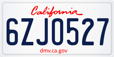 CA license plate 6ZJO527