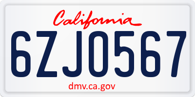 CA license plate 6ZJO567