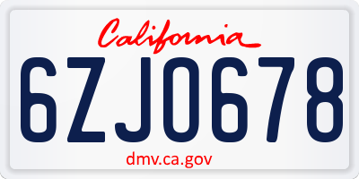 CA license plate 6ZJO678