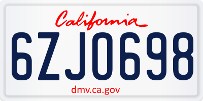 CA license plate 6ZJO698