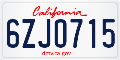 CA license plate 6ZJO715
