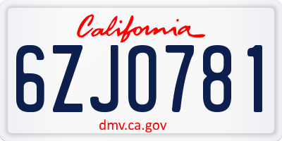 CA license plate 6ZJO781