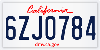 CA license plate 6ZJO784