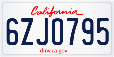 CA license plate 6ZJO795