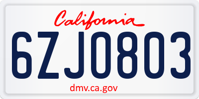 CA license plate 6ZJO803