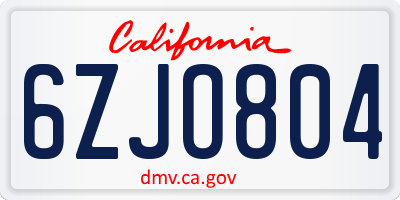 CA license plate 6ZJO804