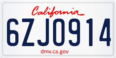 CA license plate 6ZJO914