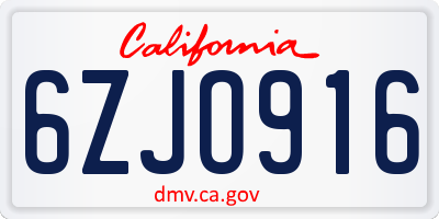 CA license plate 6ZJO916