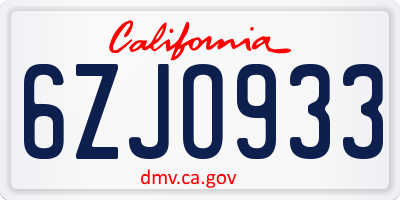 CA license plate 6ZJO933