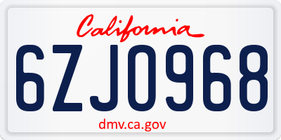 CA license plate 6ZJO968