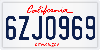 CA license plate 6ZJO969