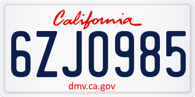 CA license plate 6ZJO985