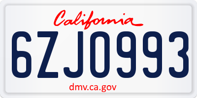 CA license plate 6ZJO993
