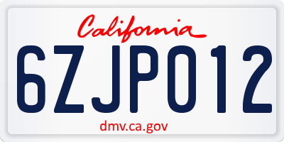 CA license plate 6ZJP012