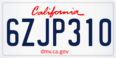 CA license plate 6ZJP310