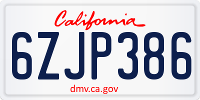 CA license plate 6ZJP386