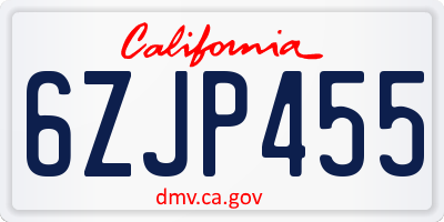 CA license plate 6ZJP455