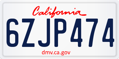CA license plate 6ZJP474