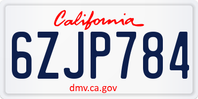 CA license plate 6ZJP784