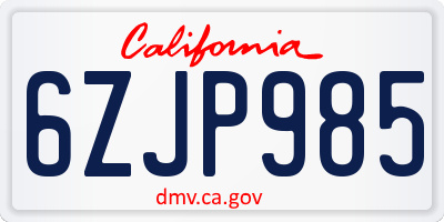 CA license plate 6ZJP985