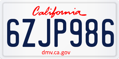 CA license plate 6ZJP986
