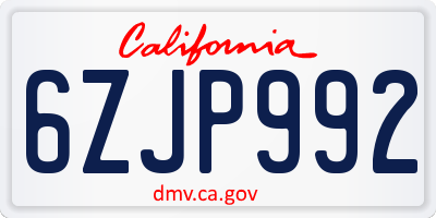 CA license plate 6ZJP992
