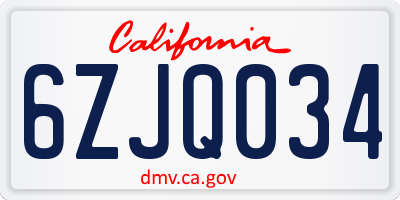 CA license plate 6ZJQ034