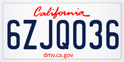 CA license plate 6ZJQ036