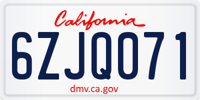 CA license plate 6ZJQ071