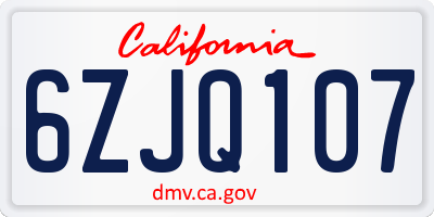 CA license plate 6ZJQ107