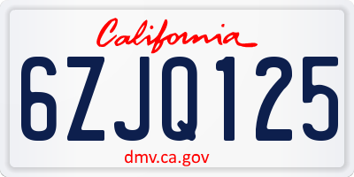 CA license plate 6ZJQ125