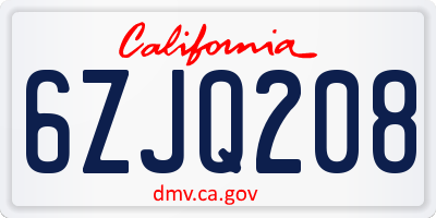 CA license plate 6ZJQ208