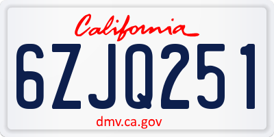 CA license plate 6ZJQ251