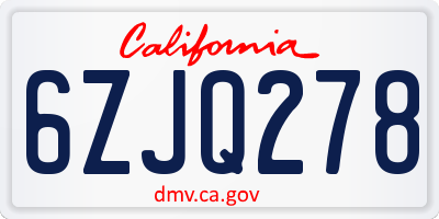 CA license plate 6ZJQ278